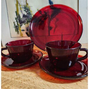 Ruby Red Glass Arcoroc France Classique Design Lot (5)
